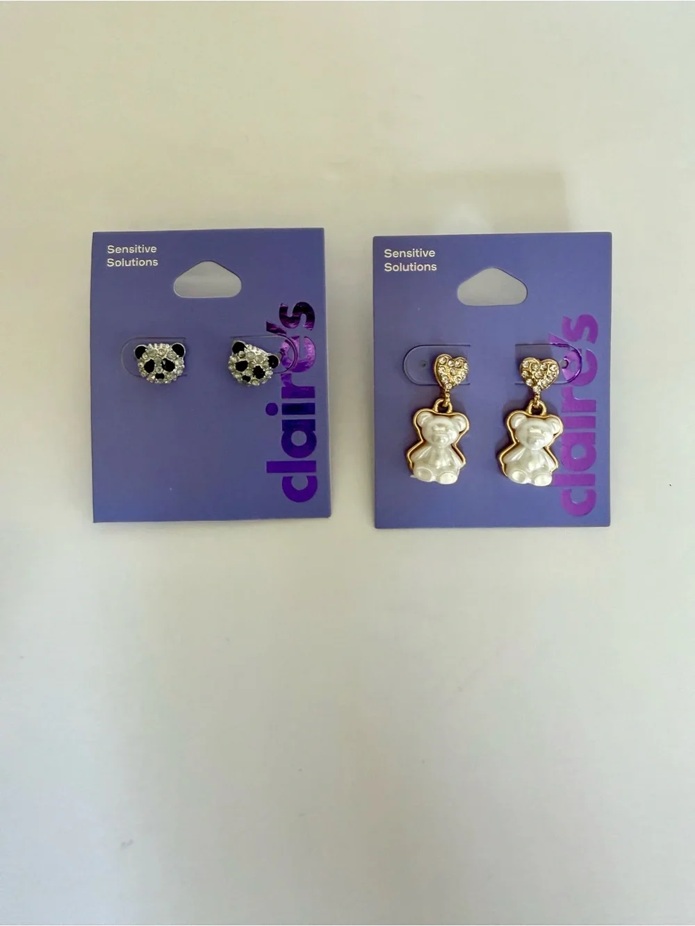 Claire's Gold Teddy Drop Earrings & Black Paw Studs Set